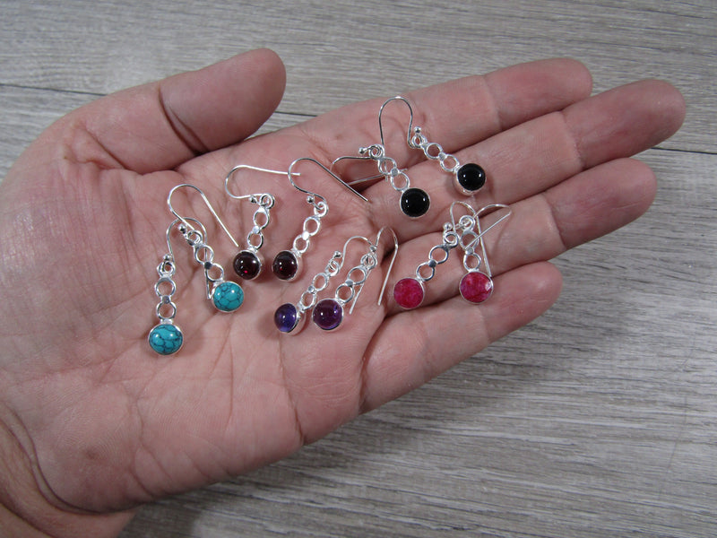 Sterling Silver Assorted Gemstone Dangle Earring Set