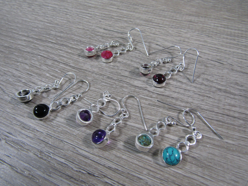 Sterling Silver Dangle Earring Pair -  Assorted Gemstones