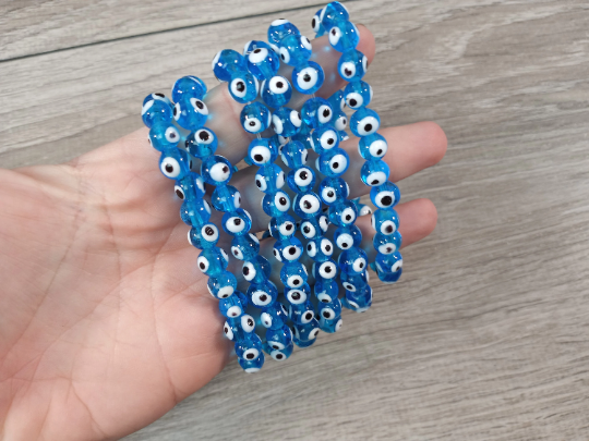 Evil Eye 8mm Lamp Glass Bracelet