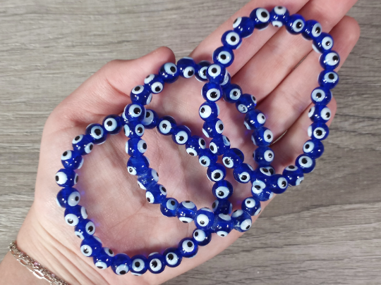 Evil Eye 8mm Lamp Glass Bracelet