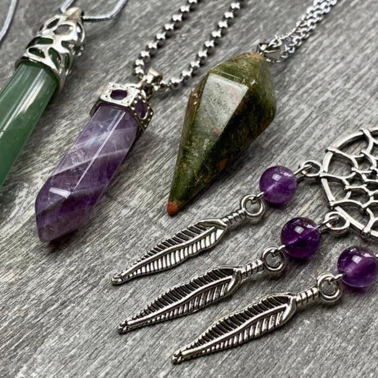 Assorted Gemstone Pendants with Stainless Steel Chain