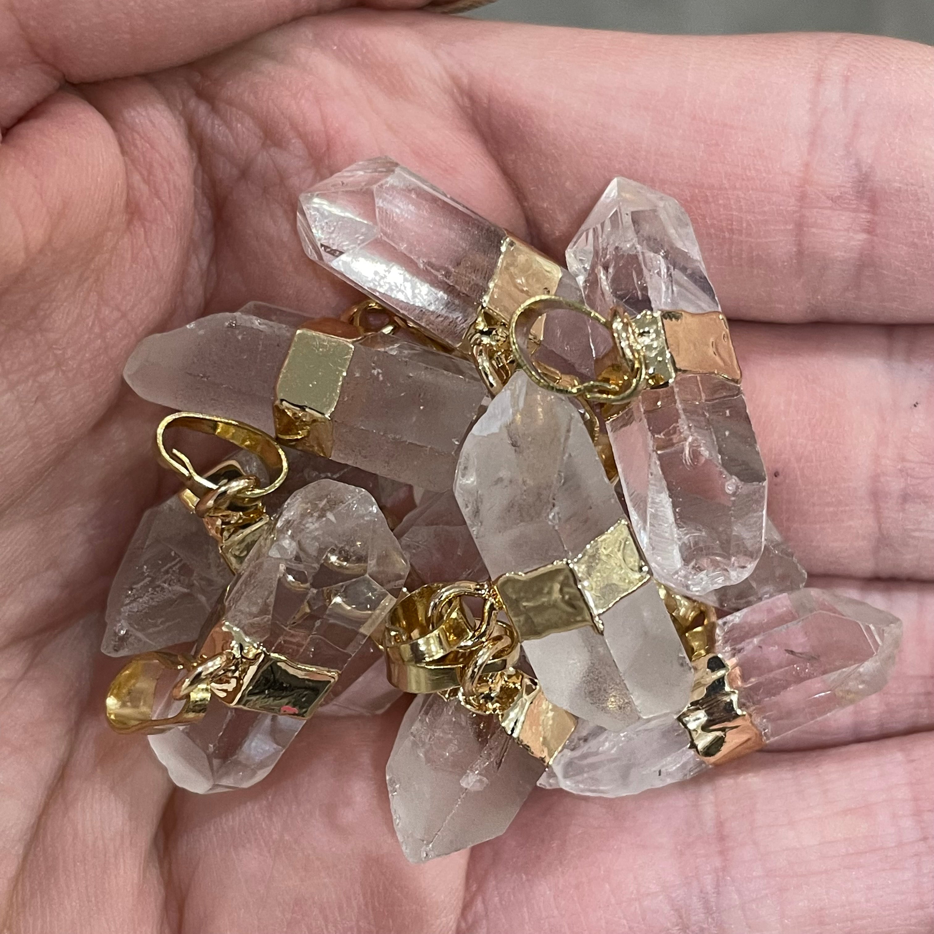 Clear Quartz Double Terminated Point Gold Pendant