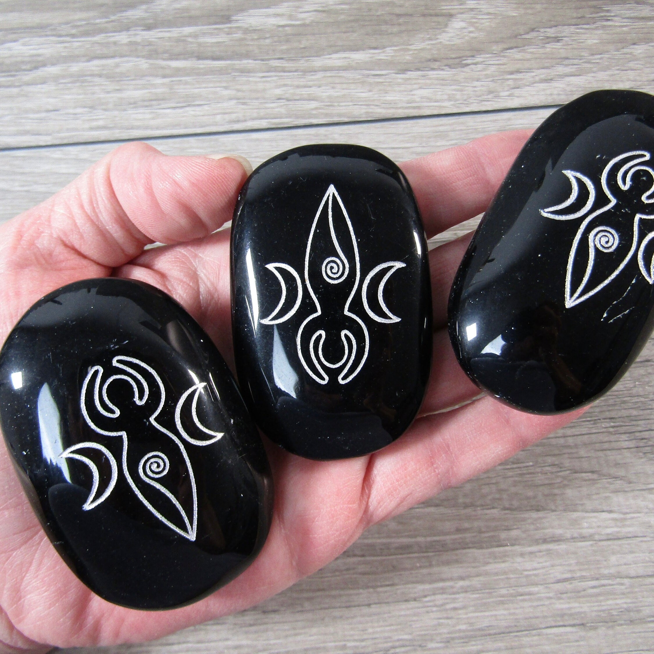 Obsidian Etched Palm Stone