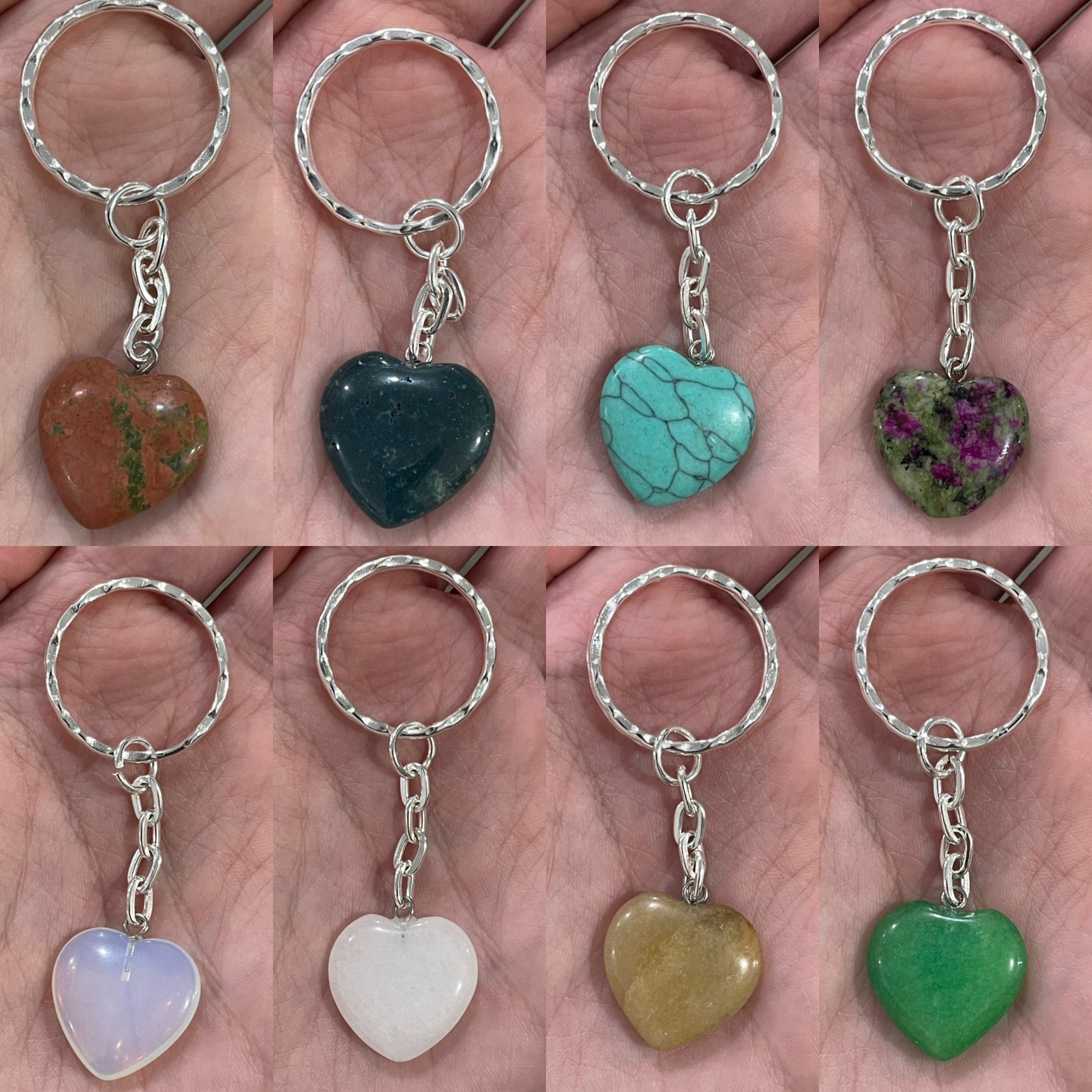 Assorted Gemstone Heart Keychain