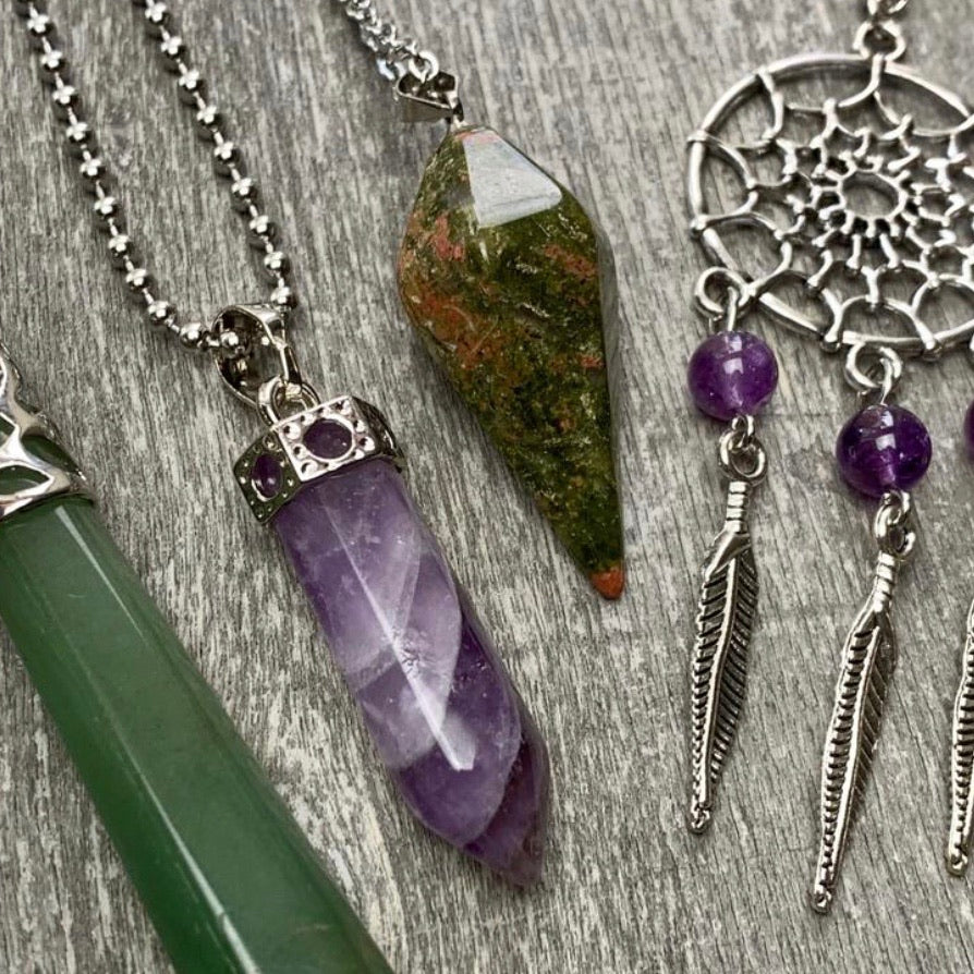 Assorted Gemstone Pendants with Stainless Steel Chain