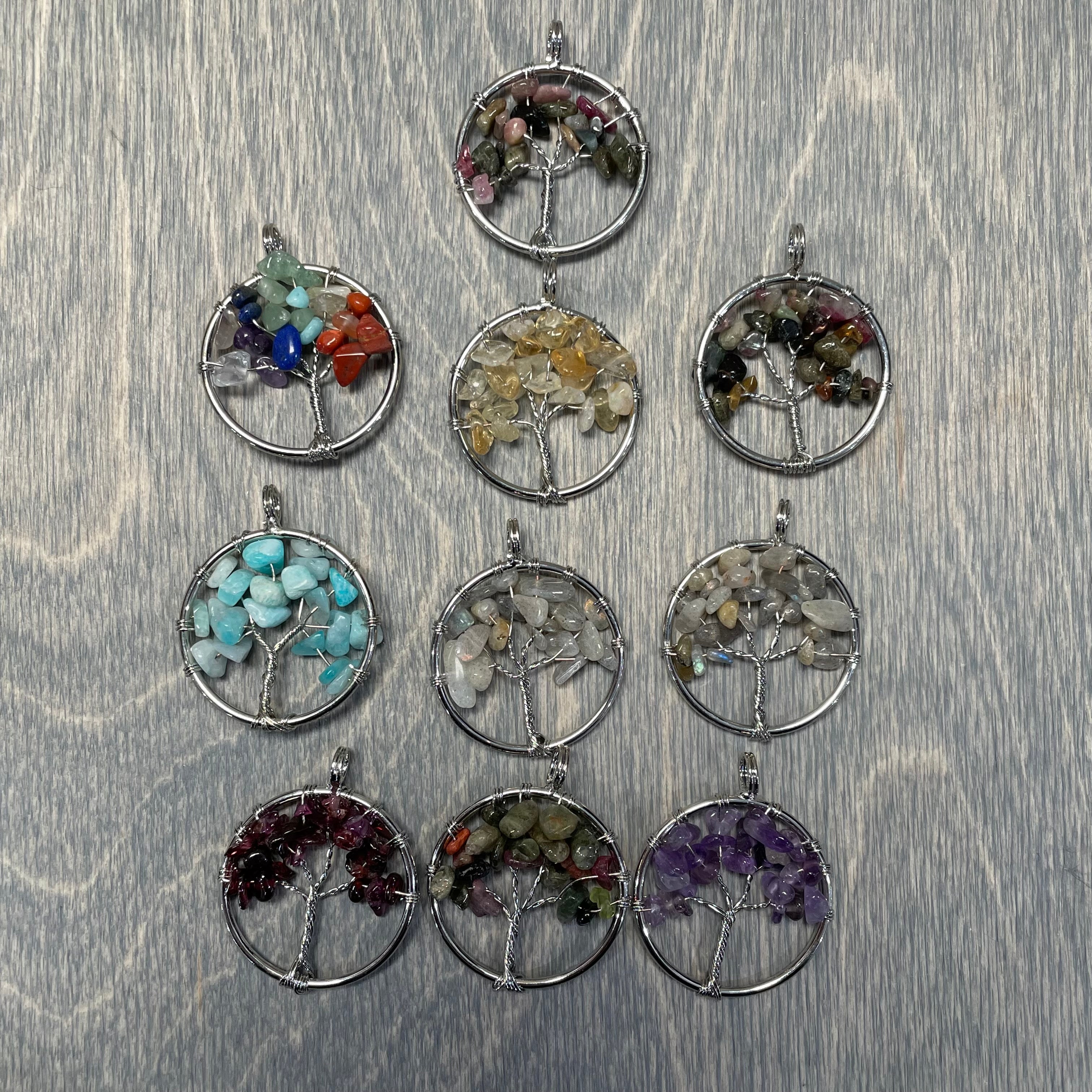 Tree of Life Gemstone Pendants Set of Ten