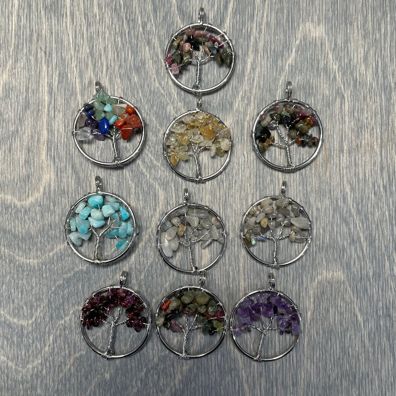 Tree of Life Gemstone Pendants Set of Ten