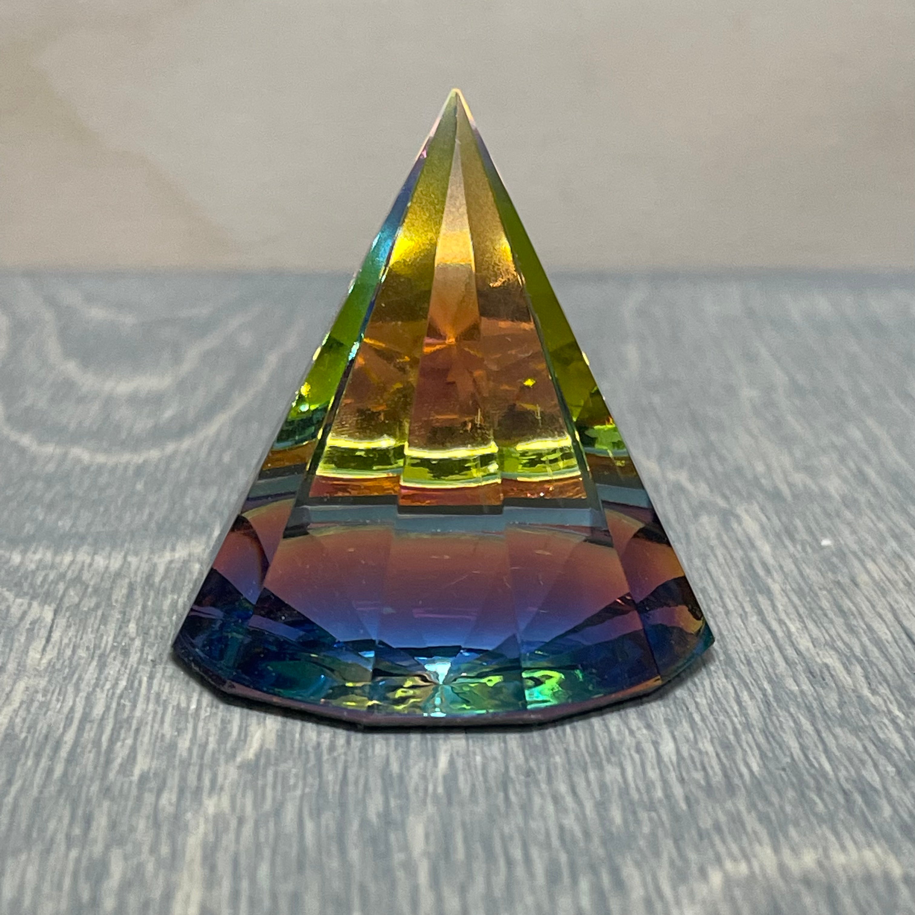 Multi Color AB 1.5 Inch Round Base Glass Pyramid