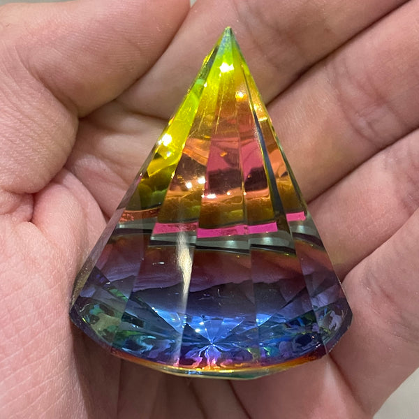 Multi Color AB 1.5 Inch Round Base Glass Pyramid