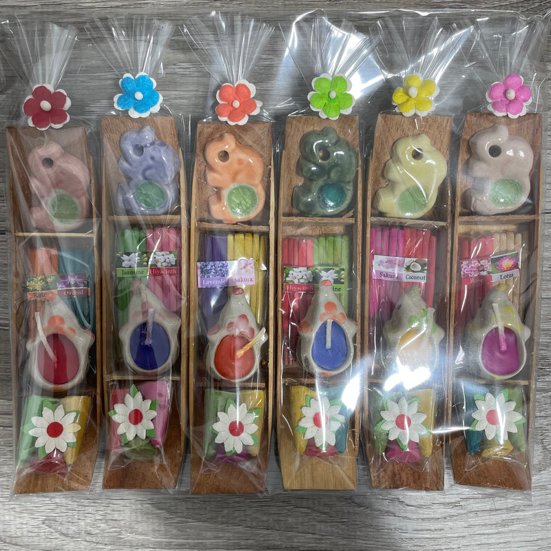 Ceramic Scented Aroma Incense &  Candle Assorted Set