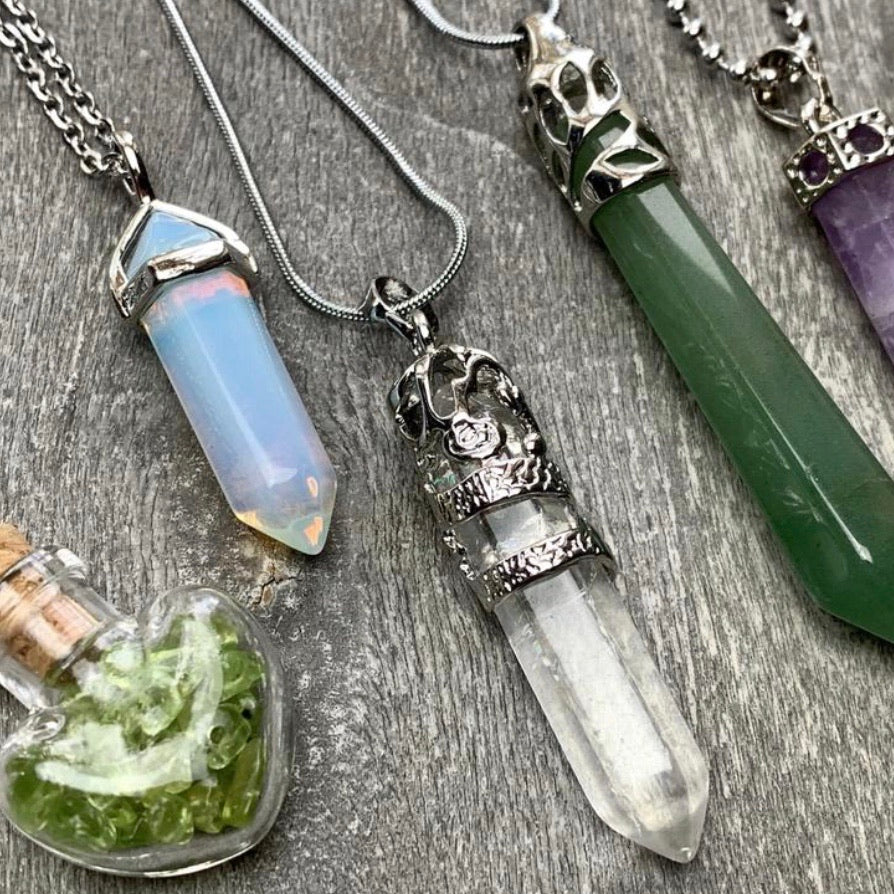 Assorted Gemstone Pendants with Stainless Steel Chain