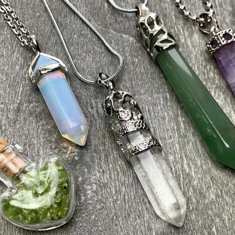 Assorted Gemstone Pendants with Stainless Steel Chain