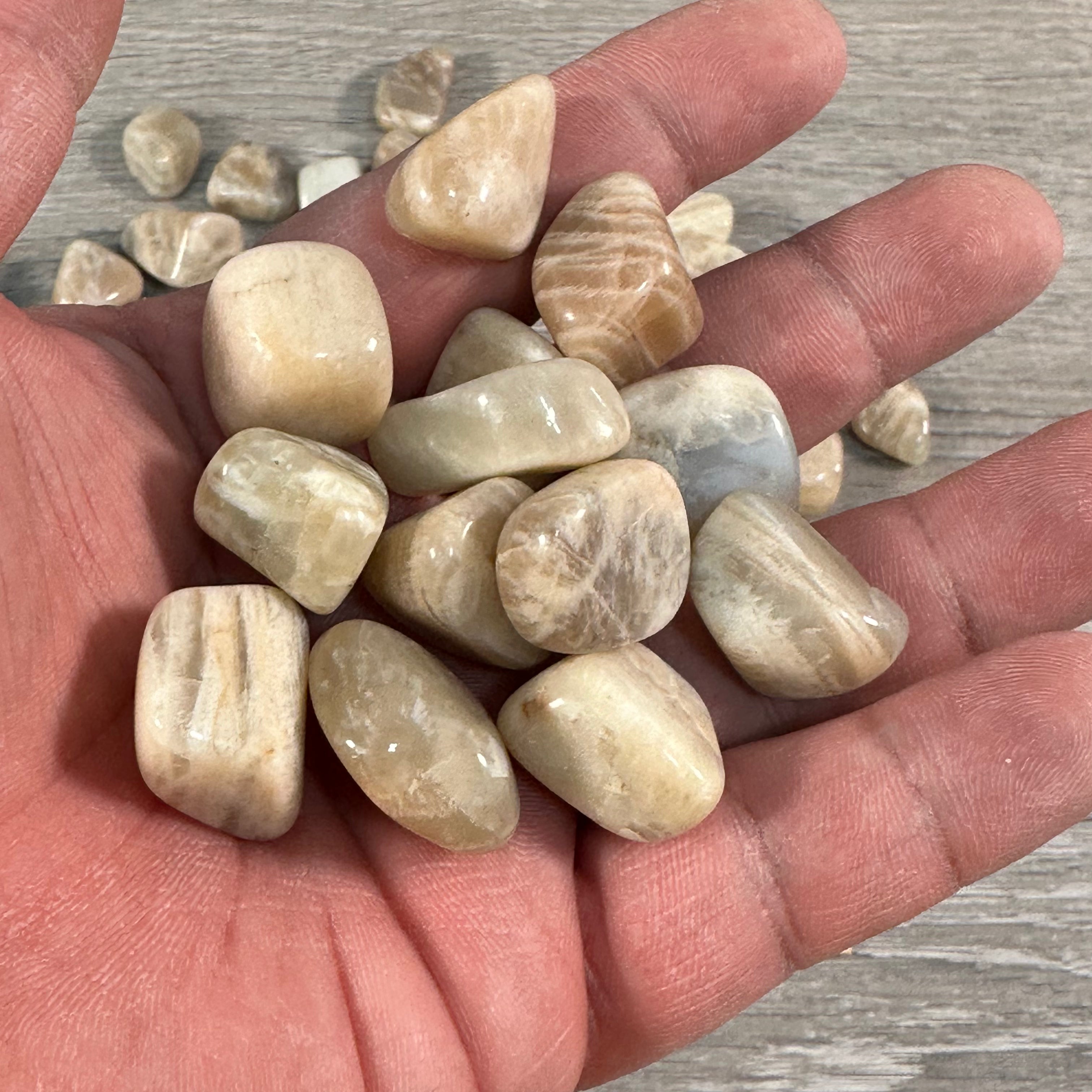Tumbled Peach Moonstone stones in 1 lb bulk lot for wholesale crystal shops