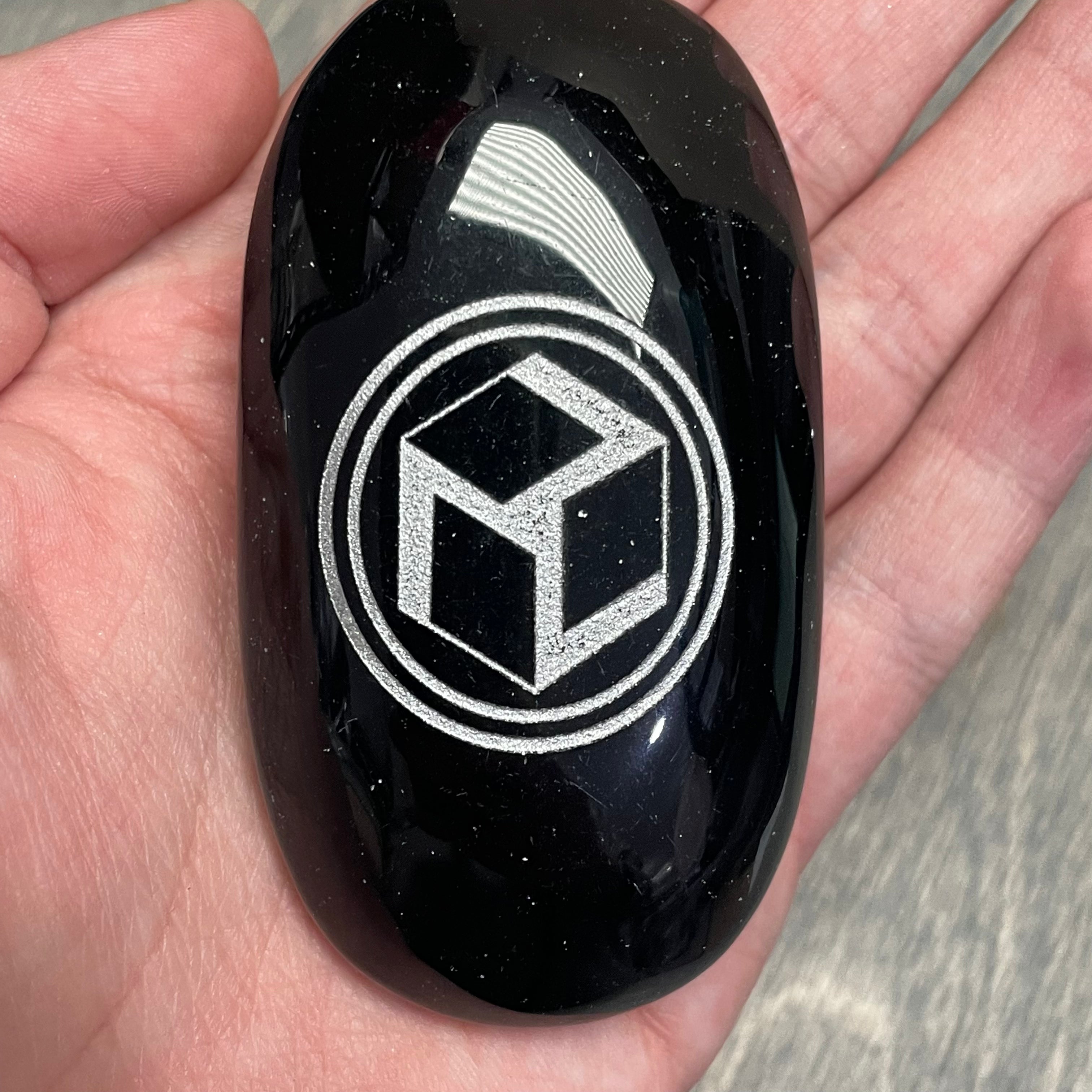 Obsidian Etched Palm Stone