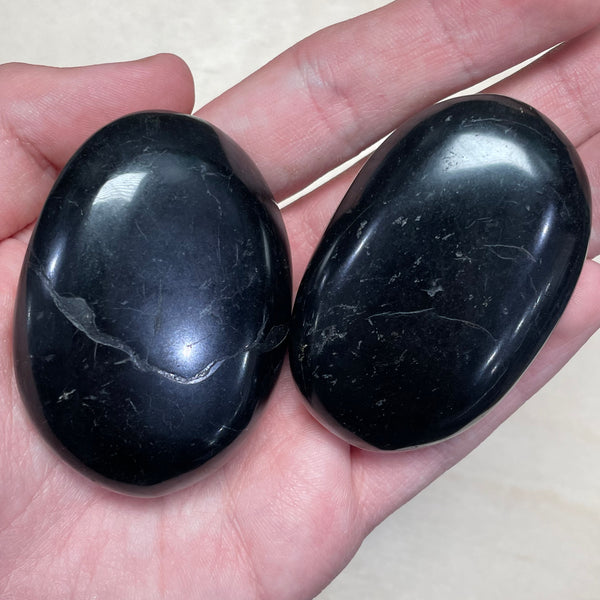 Black Tourmaline About 1 1/2” plus Palm Stone