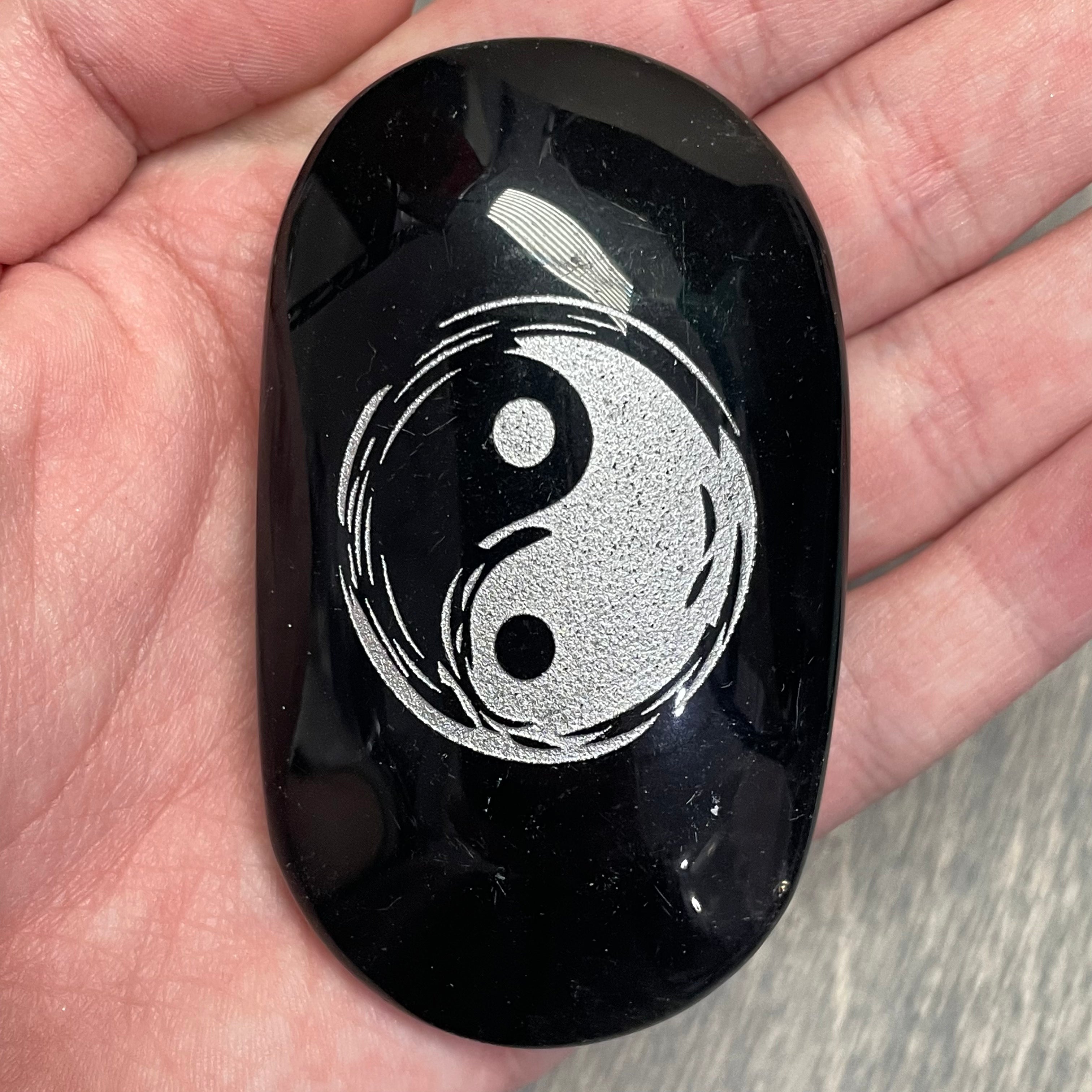 Obsidian Etched Palm Stone