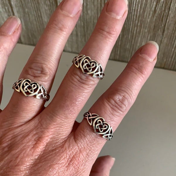 Sterling Silver Celtic ring with Heart and Triquetra style band