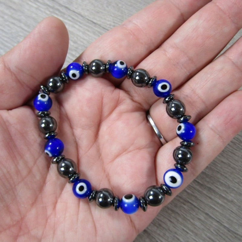 Evil Eye 8mm Lamp Glass Bracelet