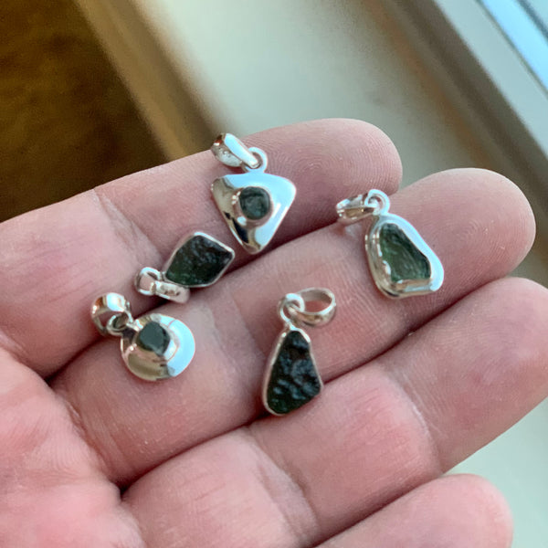moldavite sterling silver small pendants