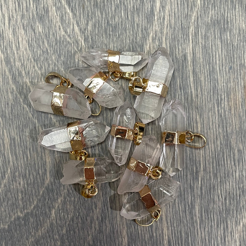 Clear Quartz Double Terminated Point Gold Pendant