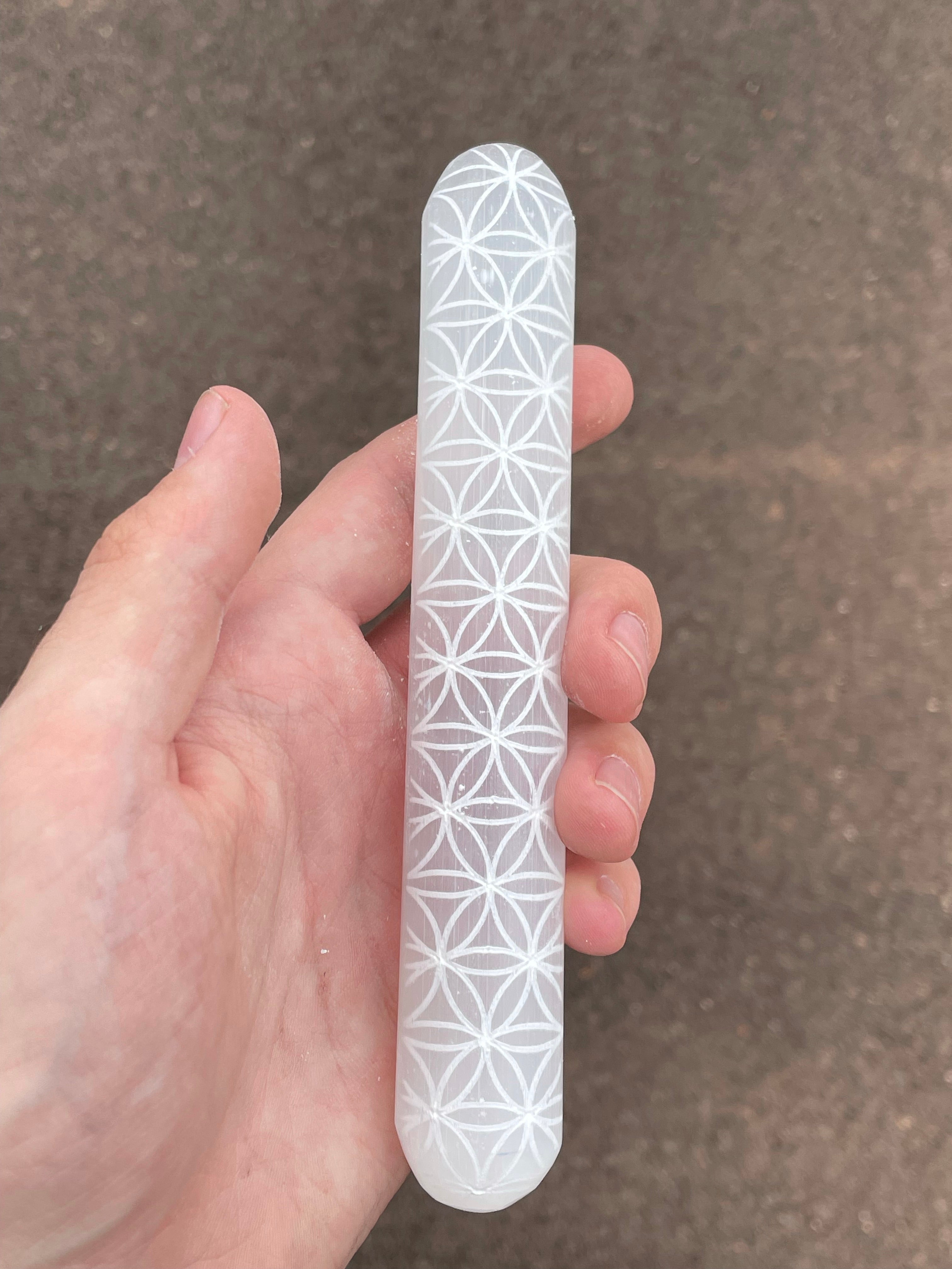 Selenite Flower of Life 6” Wand